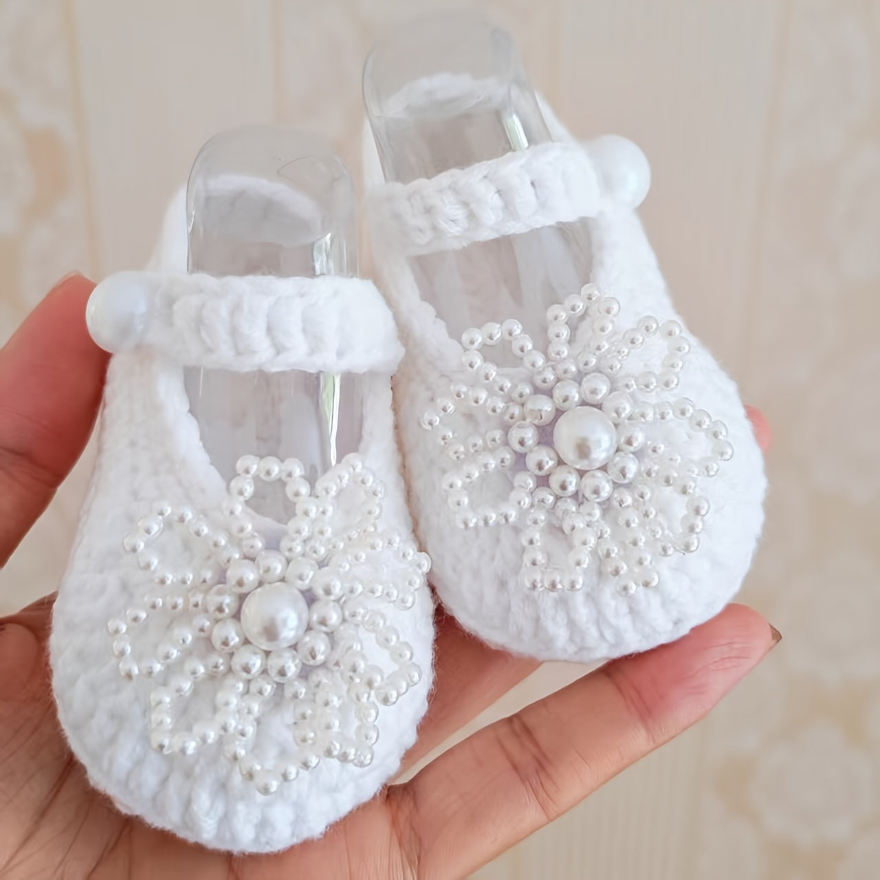 Handmade Baby 's First Walkers Shoes with Beaded Flower & Fabric Round-Toe Boots