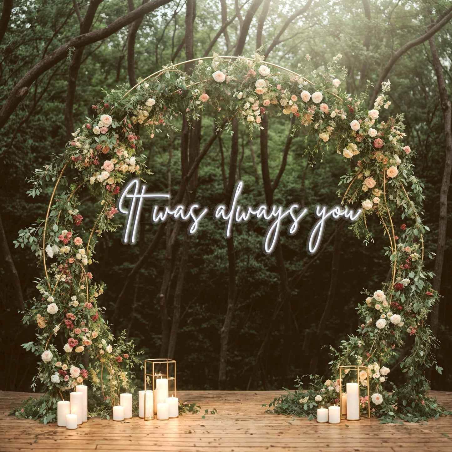 Personalized LED Neon Light for Ceremony Arch, Minimalist Floral Backdrop Decor, “It Was Always You” Sign