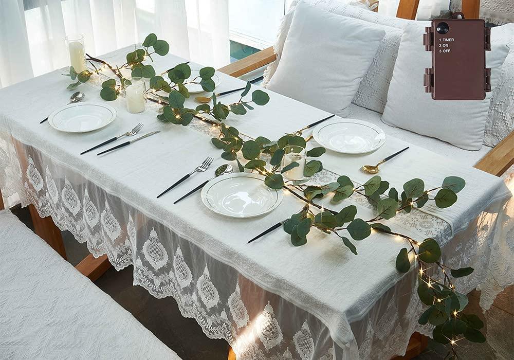 1 Pack Lighted Artificial Eucalyptus Garland 6FT 96 LED Battery Operated Faux Vine Lights with Timer for Wedding Backdrop - Lasercutwraps Shop