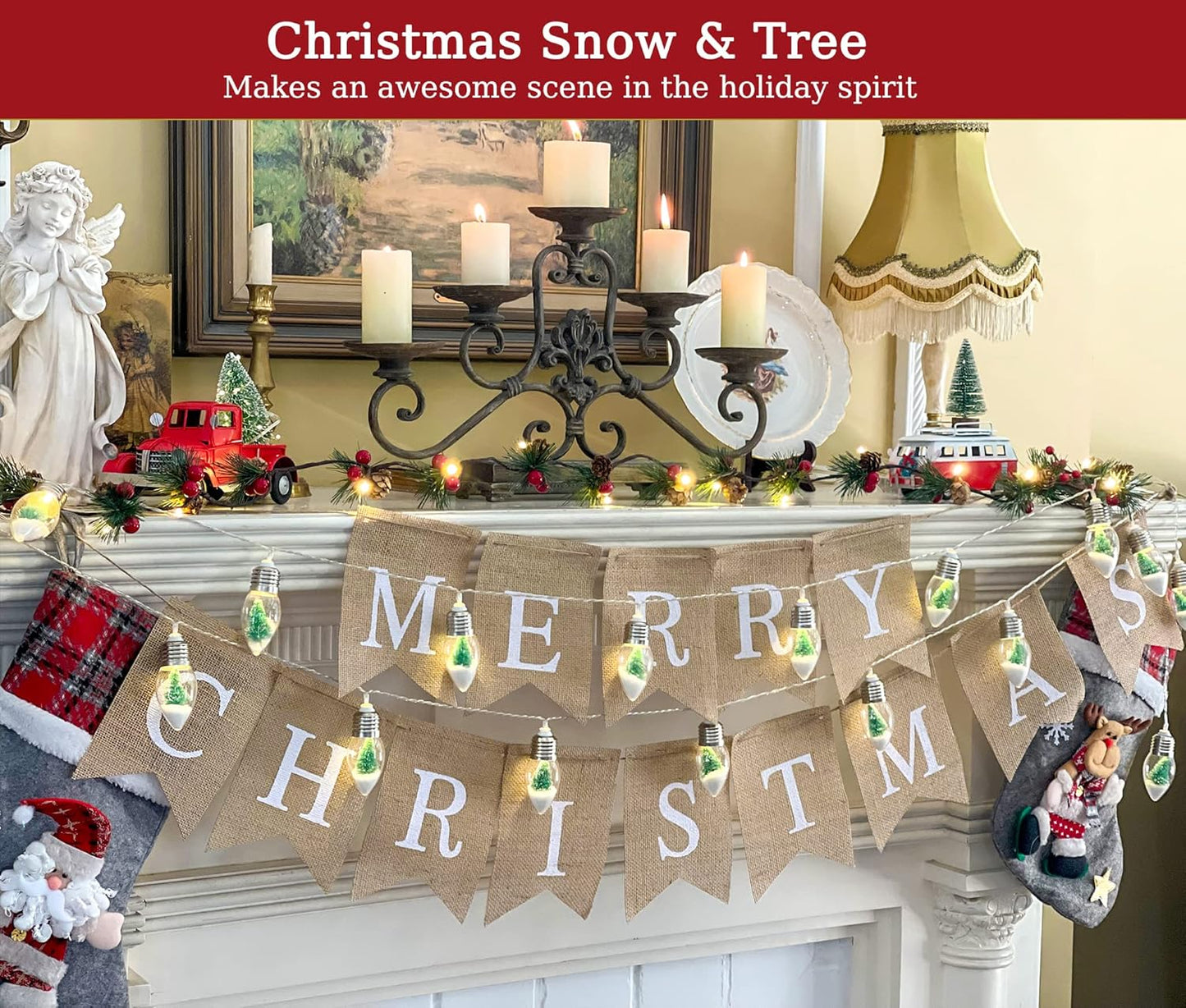 Battery Operated Christmas Tree Lights, Christmas Snow Globes String Lights for Room with 10 LED Clear Bulbs