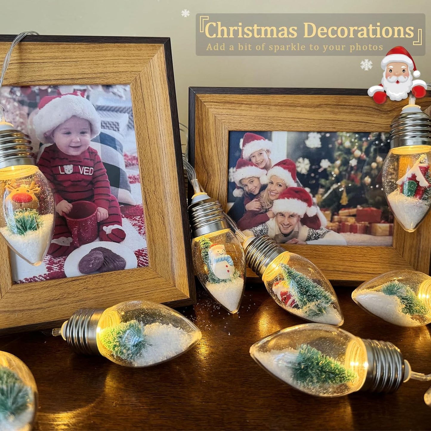 Battery Operated Christmas Tree Lights, Christmas Snow Globes String Lights for Room with 10 LED Clear Bulbs