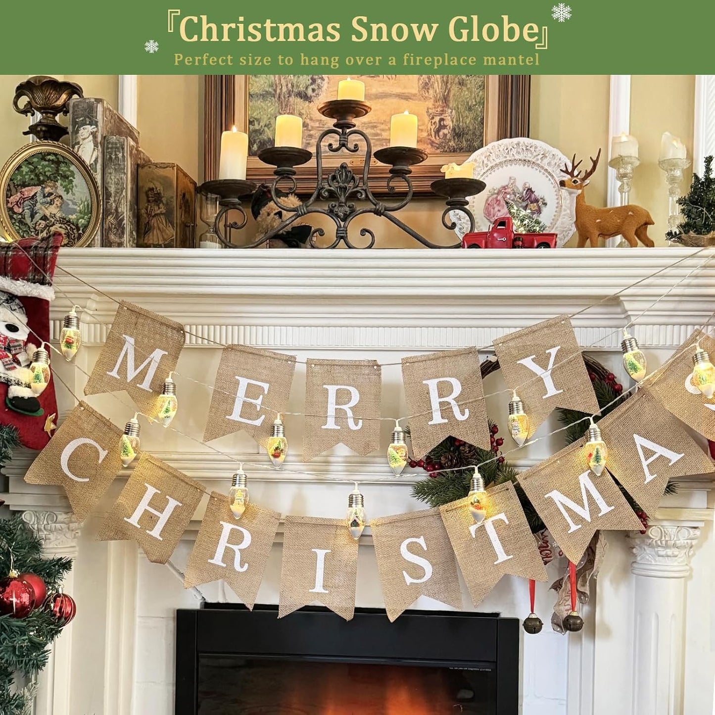 Battery Operated Christmas Tree Lights, Christmas Snow Globes String Lights for Room with 10 LED Clear Bulbs