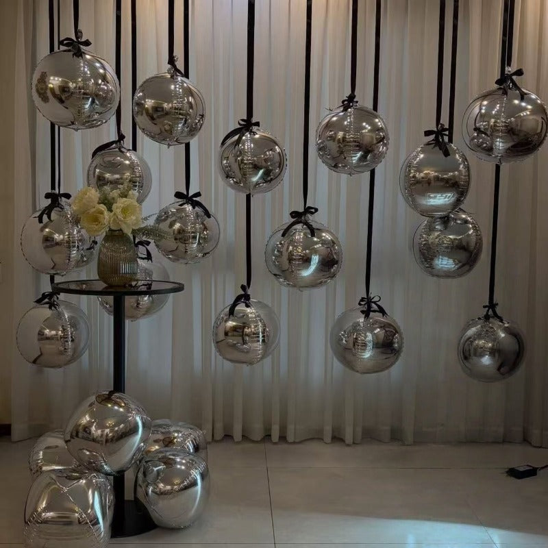 12-Pack Silvery Mirror 4D Spherical Aluminum Foil Balloons Set