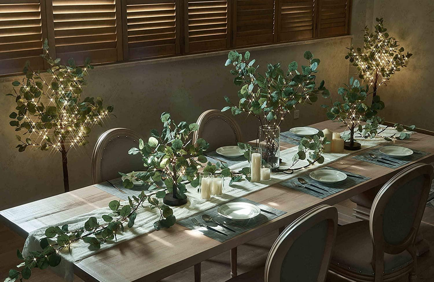 1 Pack Lighted Artificial Eucalyptus Garland 6FT 96 LED Battery Operated Faux Vine Lights with Timer for Wedding Backdrop - Lasercutwraps Shop