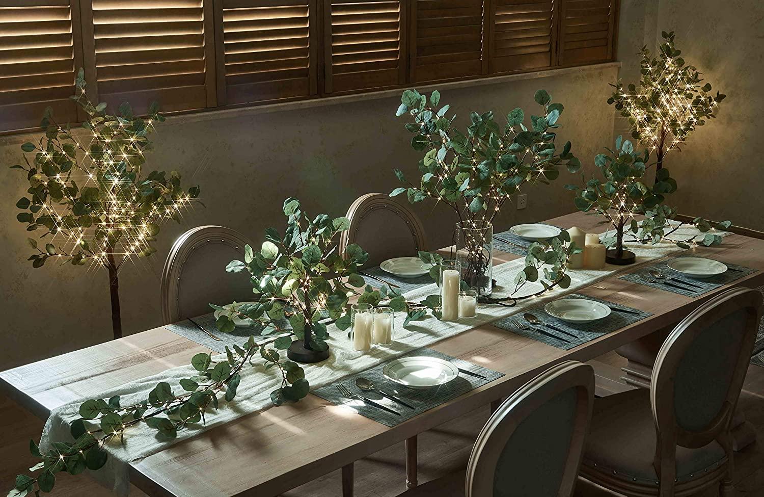 1 Pack Lighted Artificial Eucalyptus Garland 6FT 96 LED Battery Operated Faux Vine Lights with Timer for Wedding Backdrop - Lasercutwraps Shop