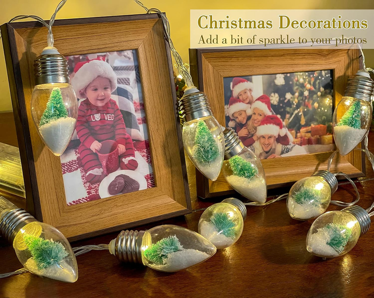 Battery Operated Christmas Tree Lights, Christmas Snow Globes String Lights for Room with 10 LED Clear Bulbs