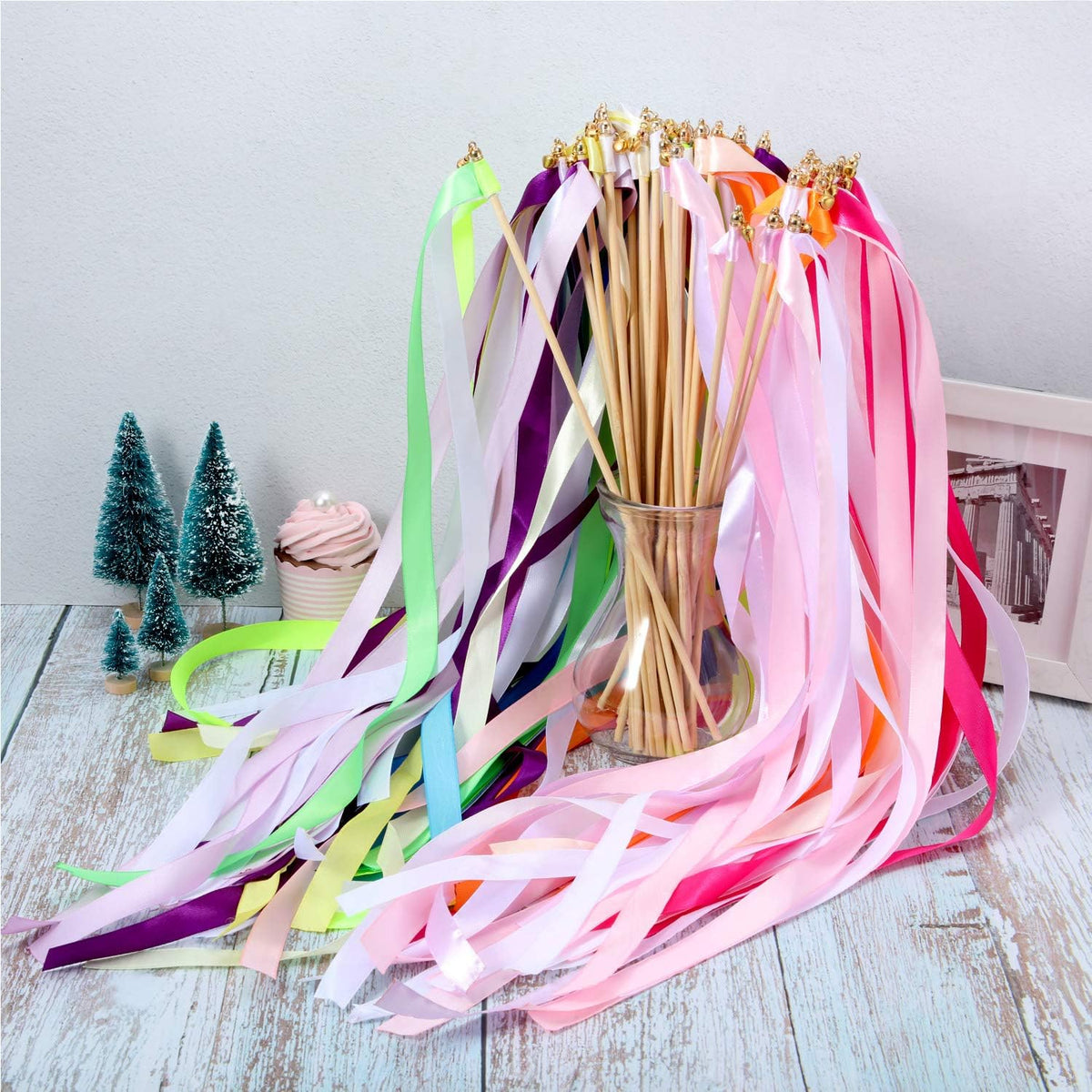 Handmade Ribbon Wedding Wands with Triple Ribbon and Bell