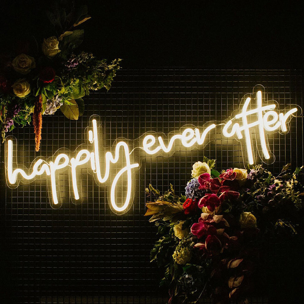 Custom Happily Ever After Neon Sign, White LED Neon Light Signs for Wedding