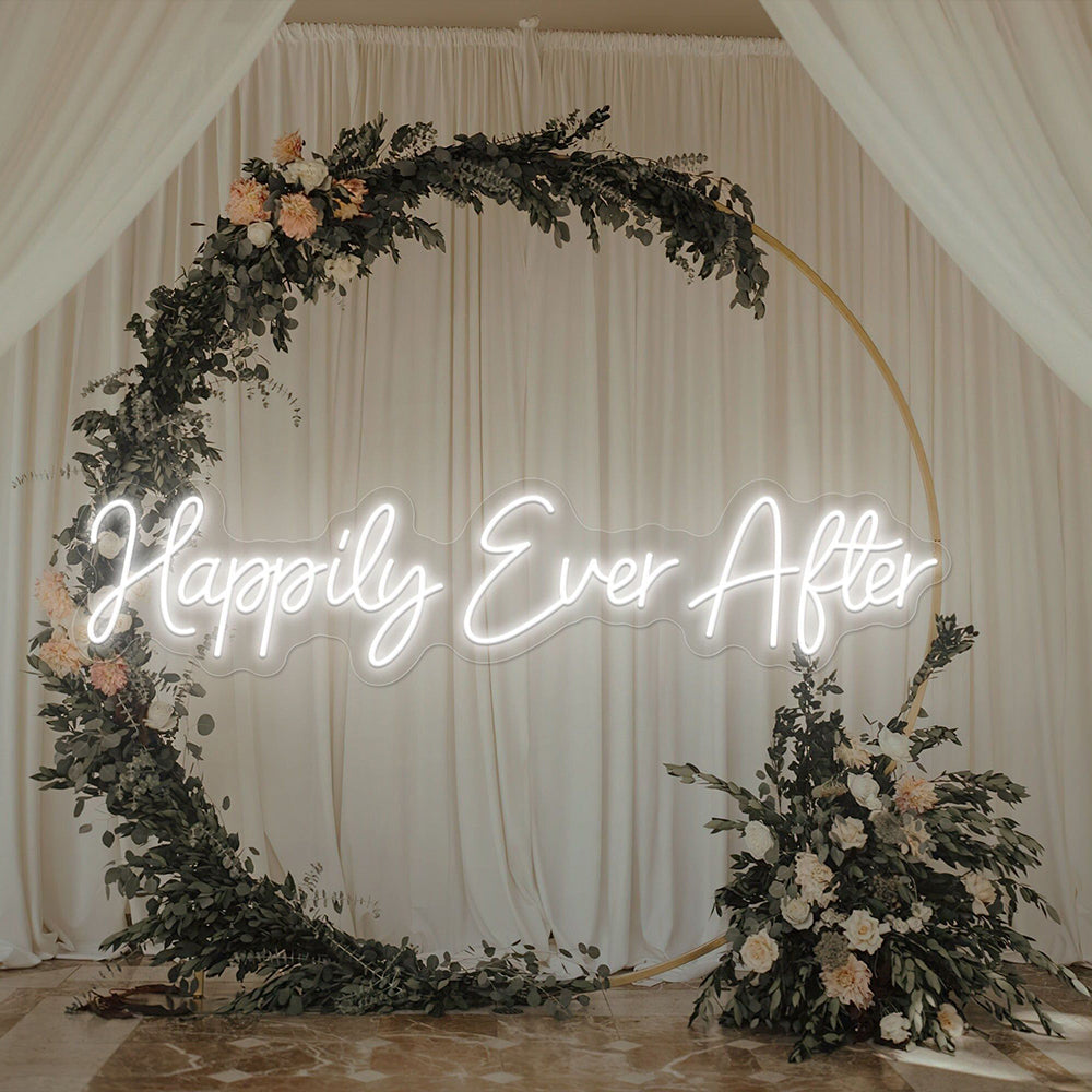 Custom Happily Ever After Neon Sign, White LED Neon Light Signs for Wedding