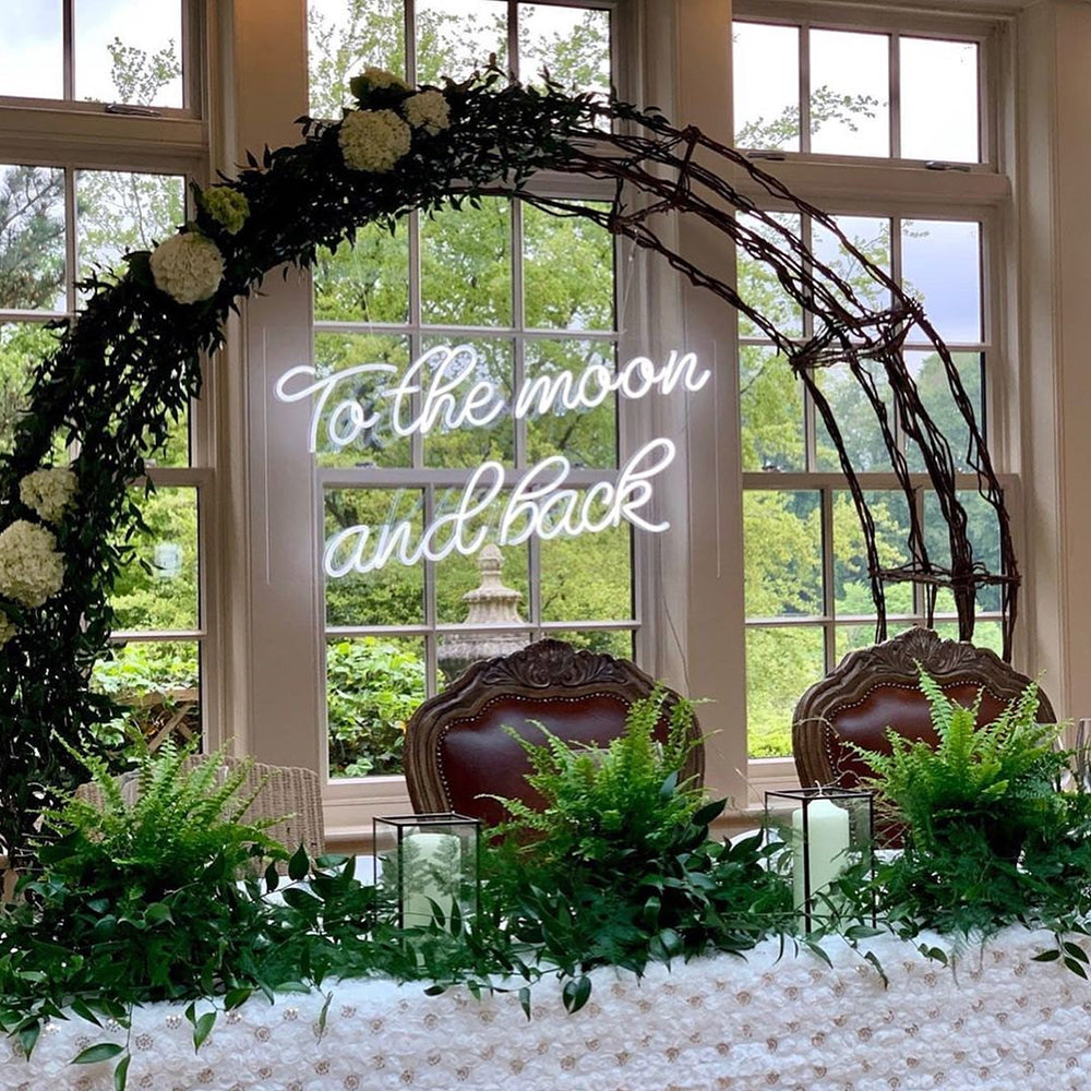 To The Moon and Back Neon Sign for Wedding, Custom Moon Neon Light Signs for Wall Art