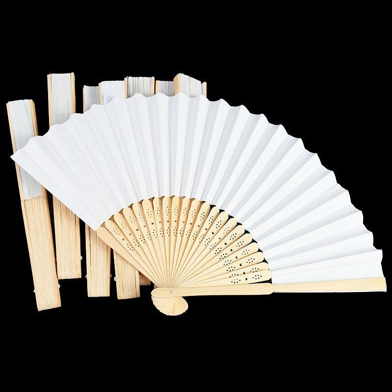 White Foldable Paper Fan Portable Chinese Bamboo Fan Wedding Favors For Guest Birthday Party Decoration Summer Weddings - Lasercutwraps Shop
