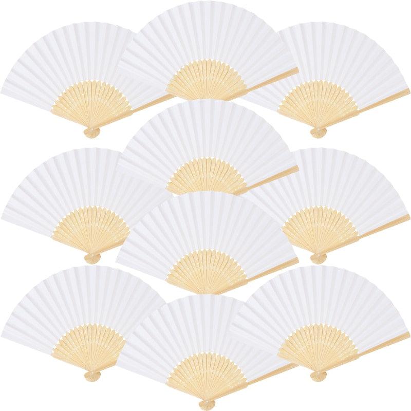 White Foldable Paper Fan Portable Chinese Bamboo Fan Wedding Favors For Guest Birthday Party Decoration Summer Weddings - Lasercutwraps Shop