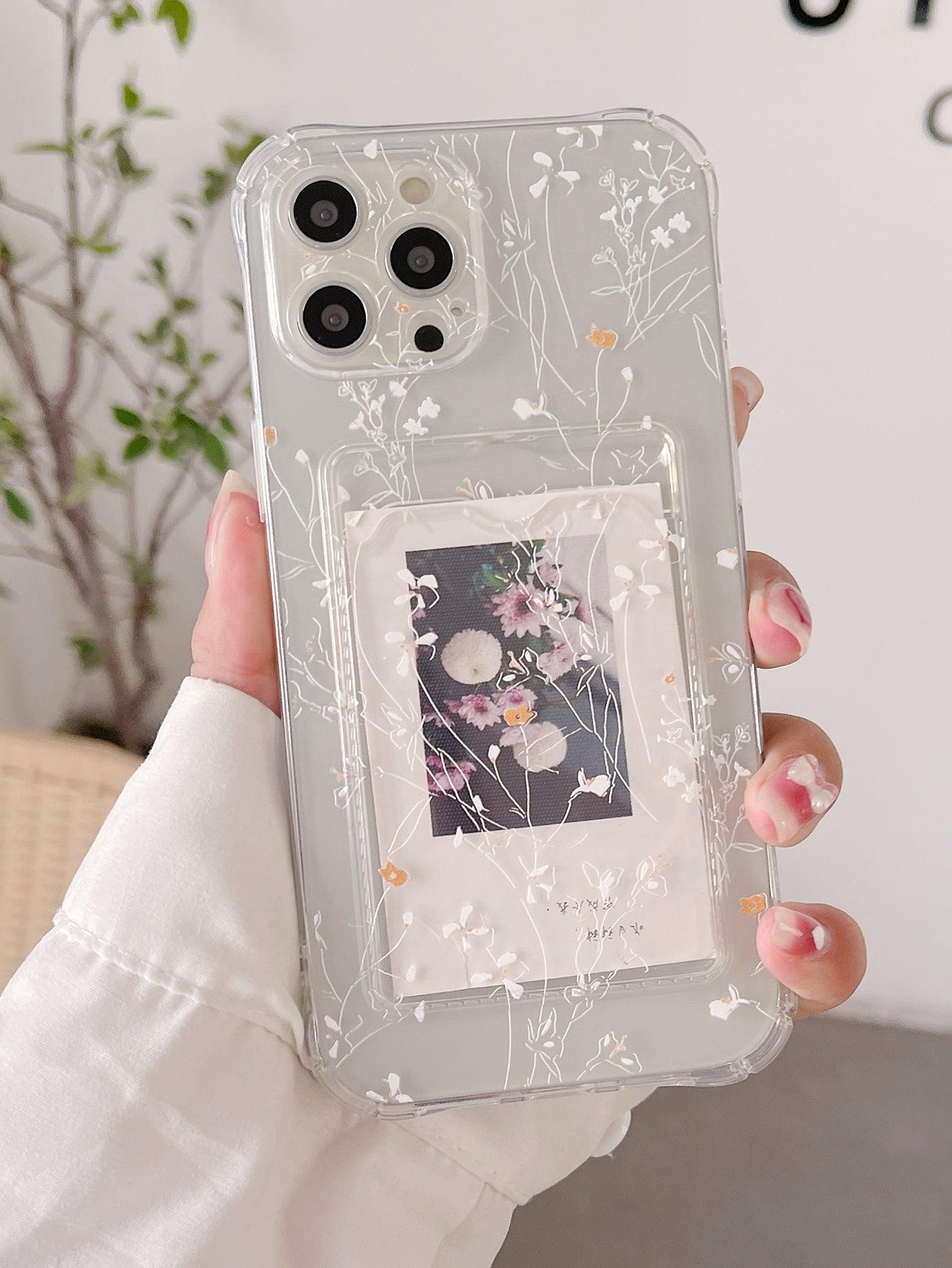 Floral Clear Card Slot Phone Case - Lasercutwraps Shop