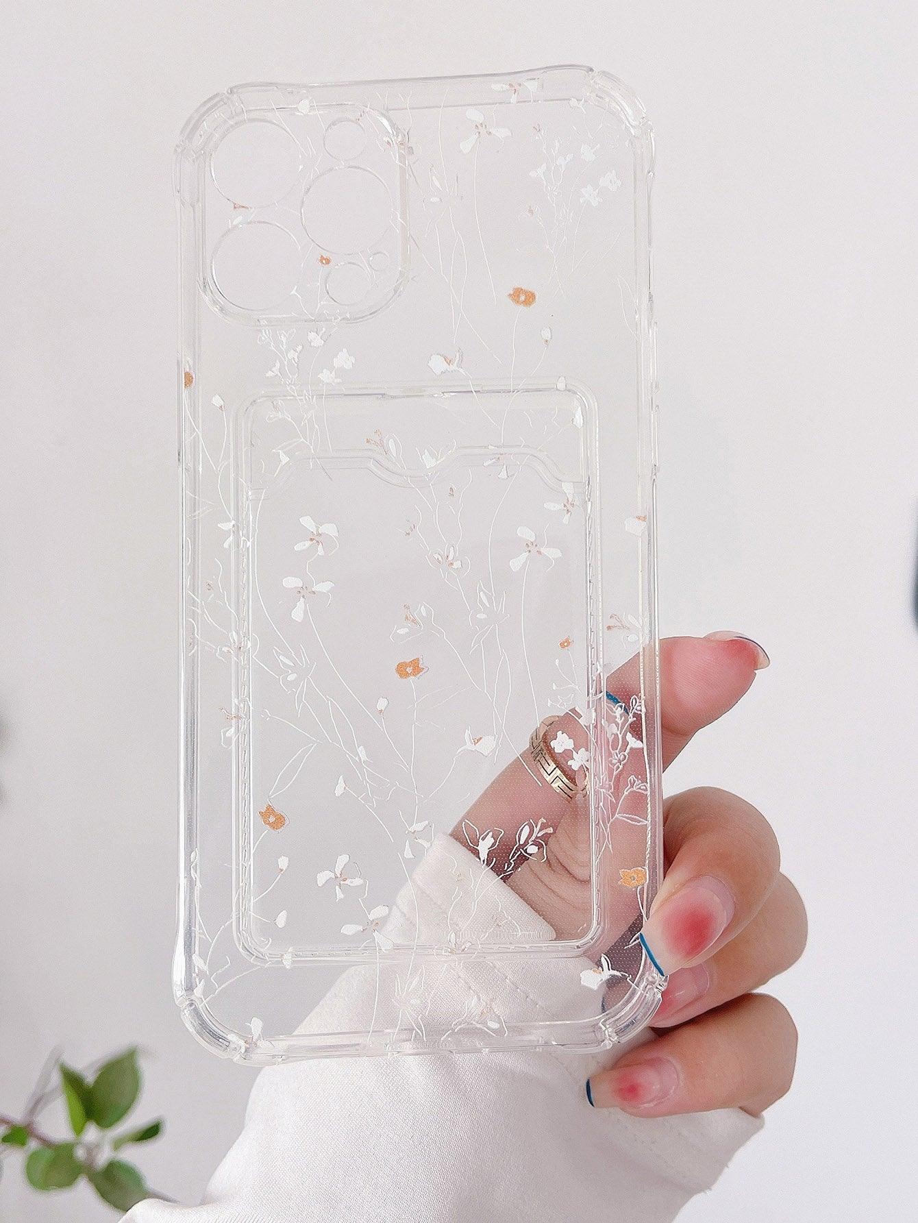 Floral Clear Card Slot Phone Case - Lasercutwraps Shop