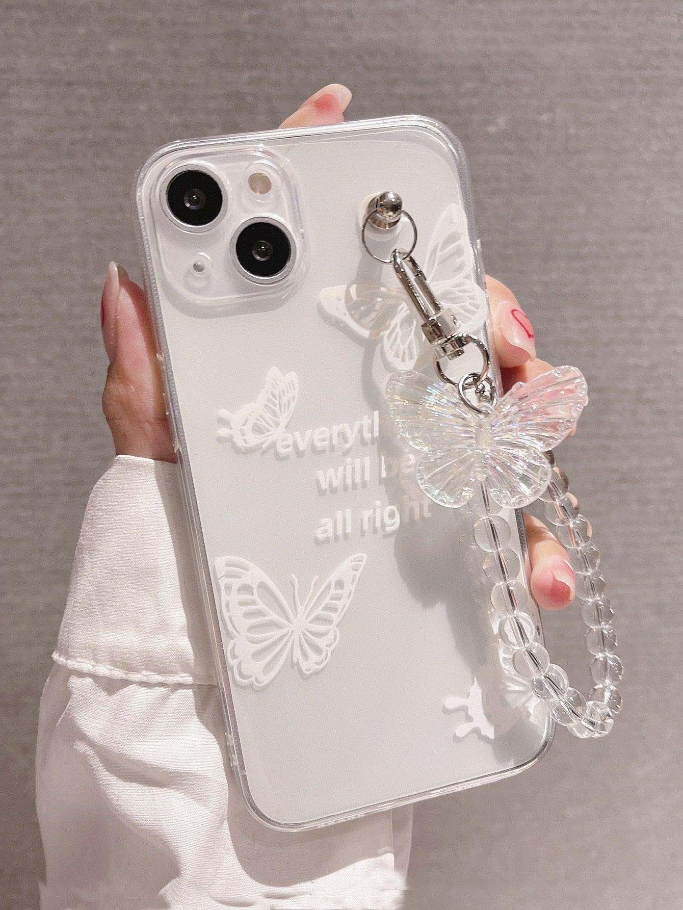 Letter Graphic Clear Phone Case With Hand Strap