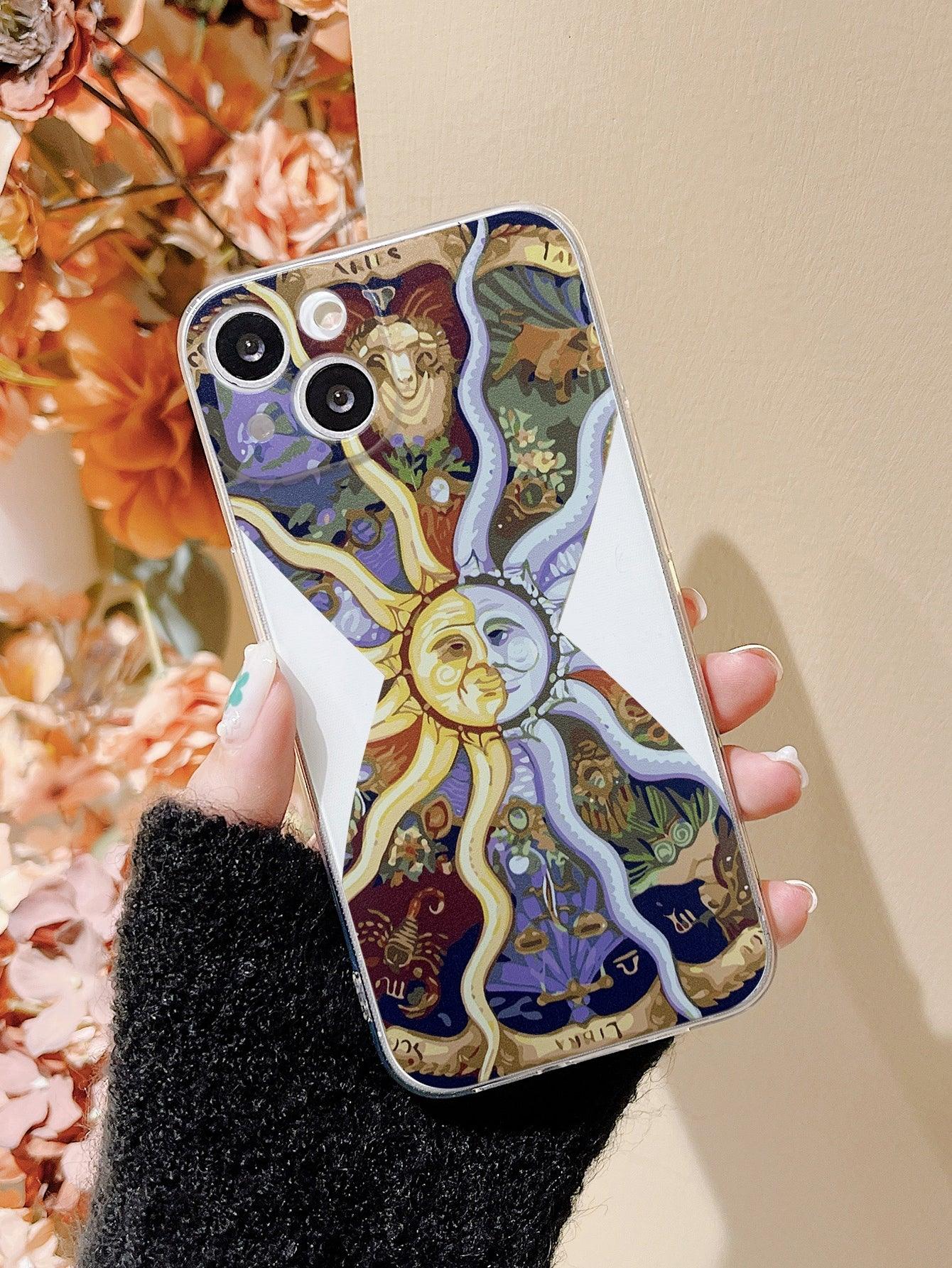 Cartoon Sun Print Clear Phone Case - Lasercutwraps Shop