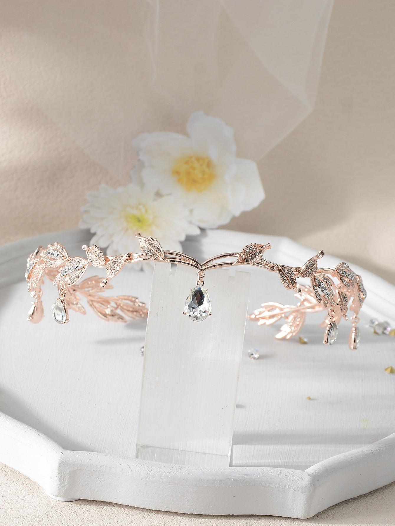 Rhinestone Leaf Decor Bridal Headband - Lasercutwraps Shop