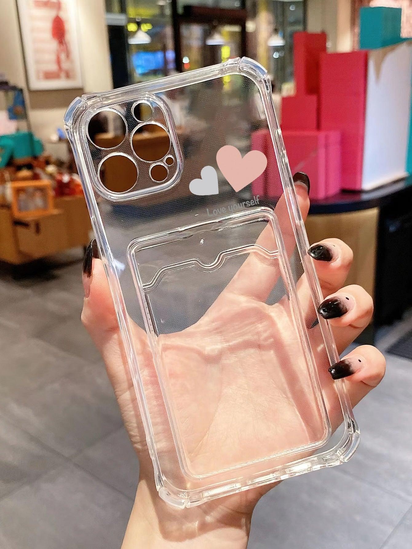 Heart Pattern Card Slot Phone Case - Lasercutwraps Shop