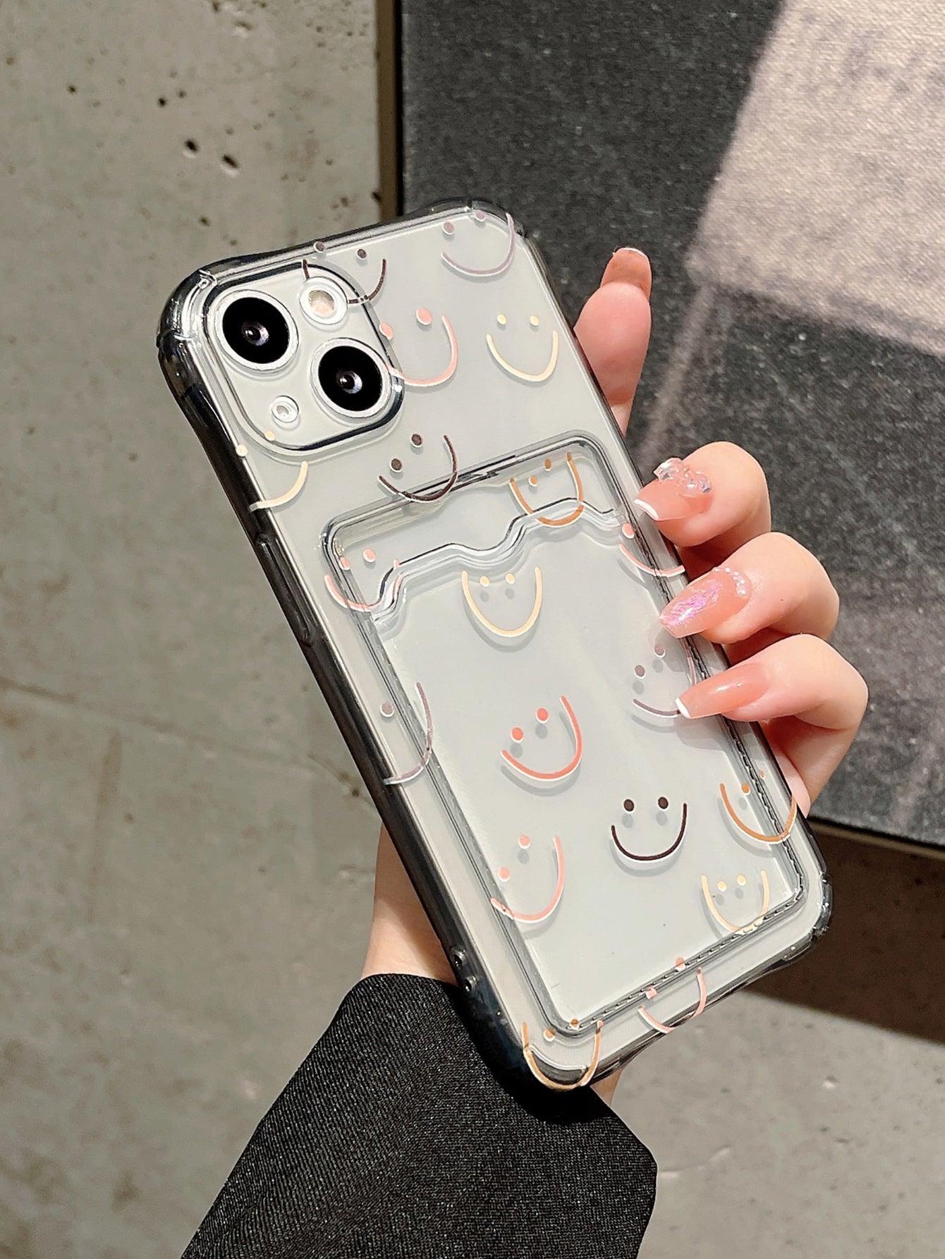 Cartoon Face Clear Card Slot Phone Case - Lasercutwraps Shop