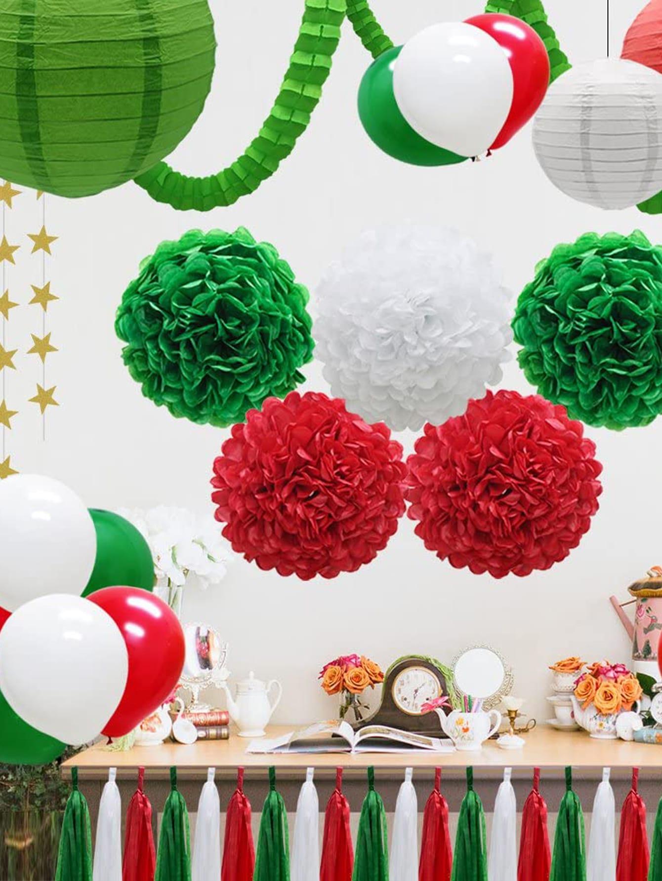 43pcs Christmas Party Garland & Pom Pom Flower & Paper Lantern & Balloon Set - Lasercutwraps Shop