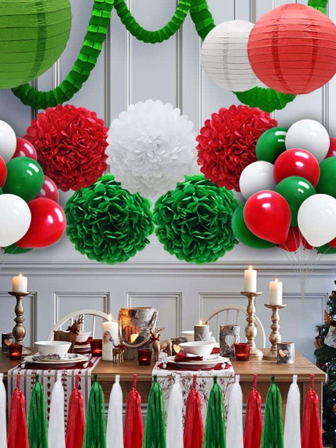 43pcs Christmas Party Garland & Pom Pom Flower & Paper Lantern & Balloon Set - Lasercutwraps Shop