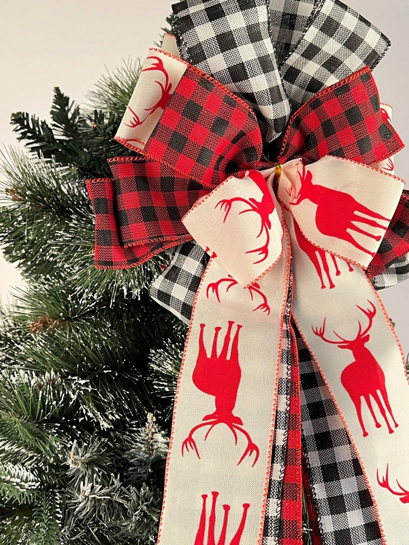1pc Elk & Gingham Pattern Christmas Tree Decoration Bow - Lasercutwraps Shop