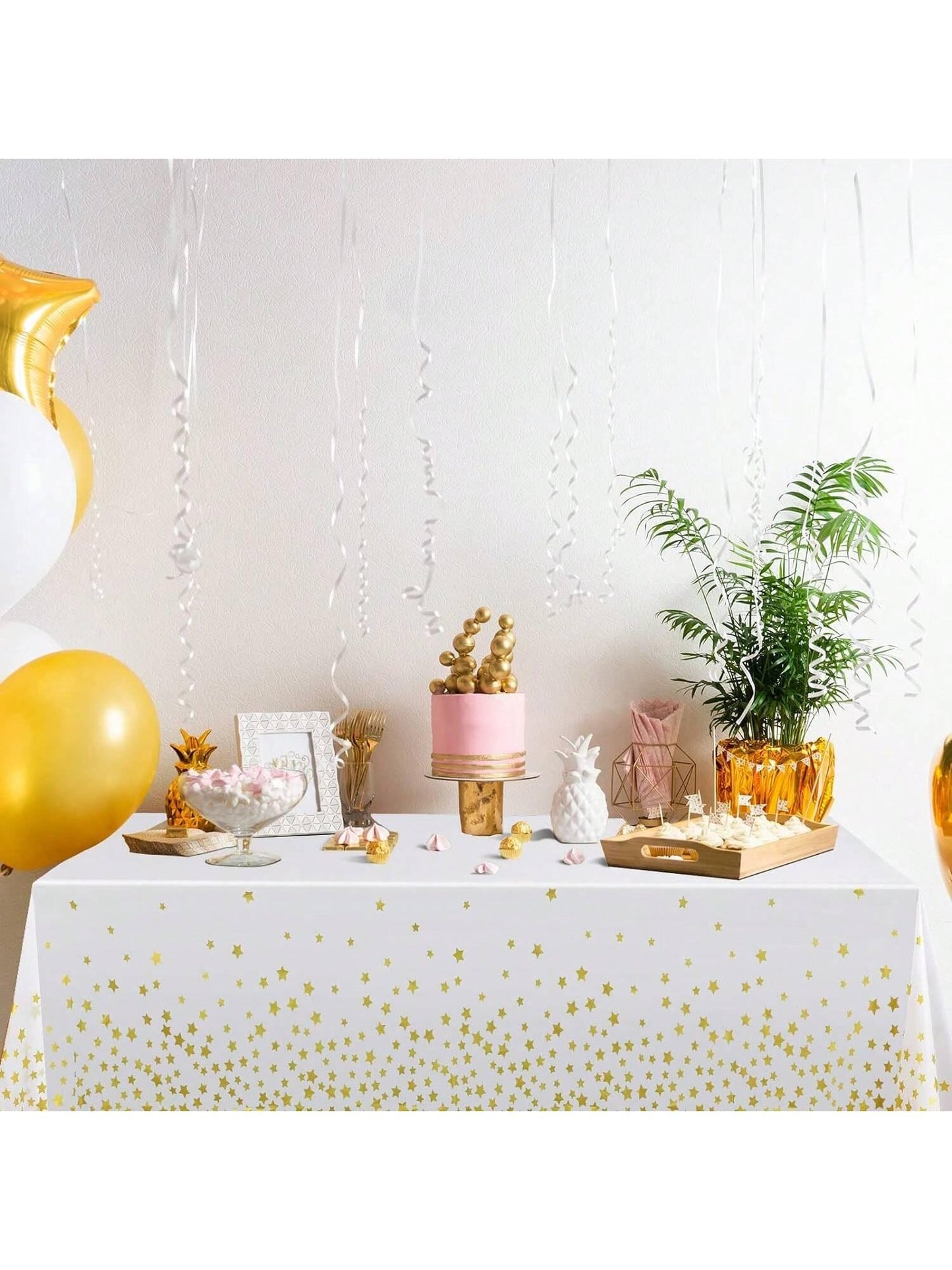 1pc Plastic Disposable Table Cover, Modernist Metallic Polka Dot Disposable Tablecloth For Party - Lasercutwraps Shop