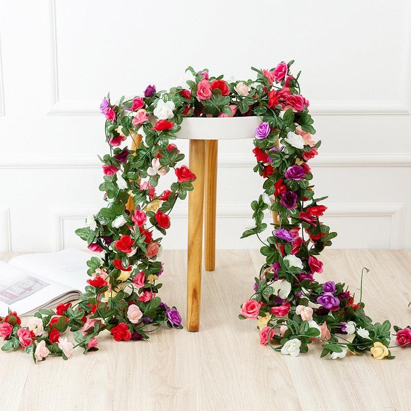 250CM Rose Artificial Flowers Christmas Garland for Wedding Home Room Decoration Spring Autumn Garden Arch DIY Fake Plant Vine - Lasercutwraps Shop
