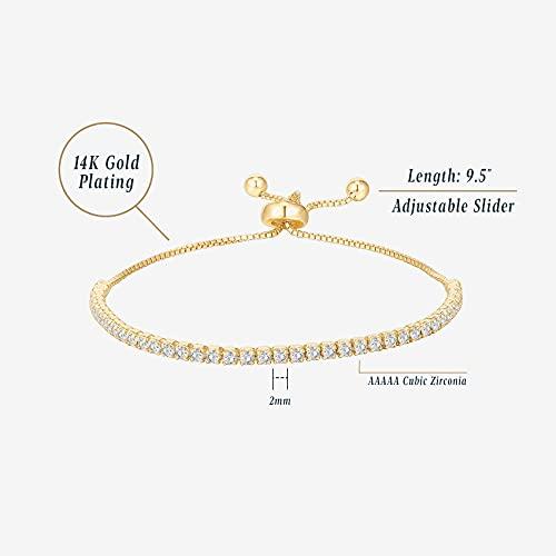 14K Gold Plated Cubic Zirconia Classic Tennis Bracelet for Women in Yellow Gold - Lasercutwraps Shop