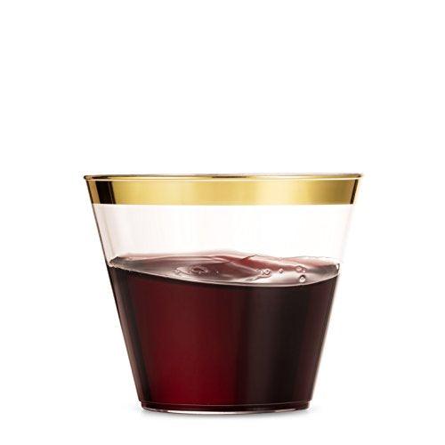 100 Gold Plastic Cups 9 Oz Clear Plastic Cups for Wedding and Birthday Decorations - Lasercutwraps Shop