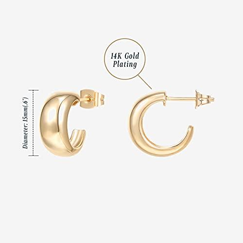 14K Gold Plated Sterling Silver Post Thick Huggie Earrings - Small Round Hoop Earrings in Yellow Gold - Lasercutwraps Shop