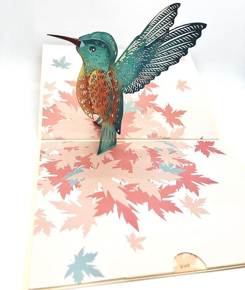 Handmade 3D Pop Up Hummingbird Bird Greeting Card Birthday, Family, Friend, Anniversary, Love, Thank You, Sympathy, Christmas, Thanksgiving - Lasercutwraps Shop