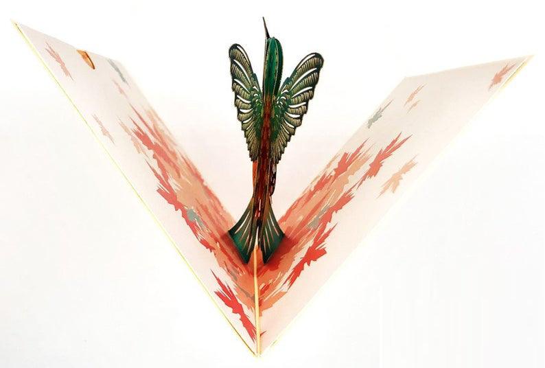 Handmade 3D Pop Up Hummingbird Bird Greeting Card Birthday, Family, Friend, Anniversary, Love, Thank You, Sympathy, Christmas, Thanksgiving - Lasercutwraps Shop