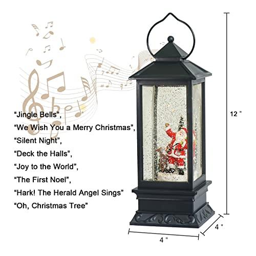 Christmas Snow Globe Lantern with Music, Battery Operated Lighted Swirling Glitter Water Lantern with Timer - Lasercutwraps Shop