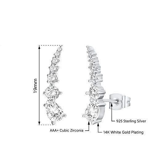 14K Gold Plated Sterling Silver Post Cubic Zirconia Ear Crawler Earrings - Faux Diamond Arrow Ear Climber Fashion Earrings - Lasercutwraps Shop