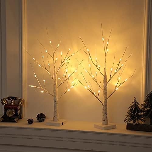 LED Lighted Birch Tree Set of 2, 24''2FT 24LED USB and Battery Powered Timer Warm White LED Artificial Branch Tabletop Fairy Tree Light for Home Party Thanksgiving Christmas Wedding Home Tree Decor - Lasercutwraps Shop