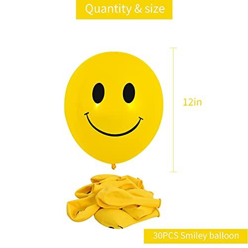 Yellow Smiley Face Balloons 12" 30 Pcs Printed Latex Balloons Brightly colored Emoji Balloon for Kid Birthday Party Children Cartoon Theme Decoration Party Supplies - Lasercutwraps Shop