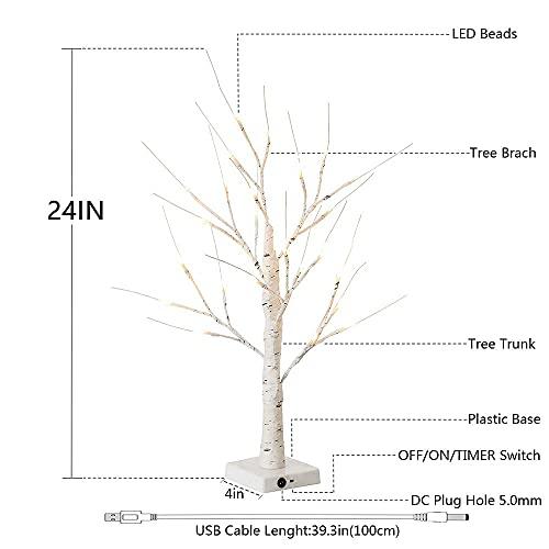 LED Lighted Birch Tree Set of 2, 24''2FT 24LED USB and Battery Powered Timer Warm White LED Artificial Branch Tabletop Fairy Tree Light for Home Party Thanksgiving Christmas Wedding Home Tree Decor - Lasercutwraps Shop