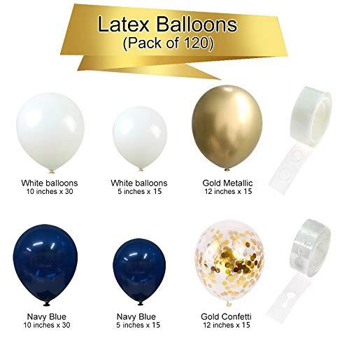 120 pcs Navy and Gold Confetti White Balloons Arch with 16ft Tape Strip & Dot Glue for Party Wedding Birthday DIY Decoration - Lasercutwraps Shop