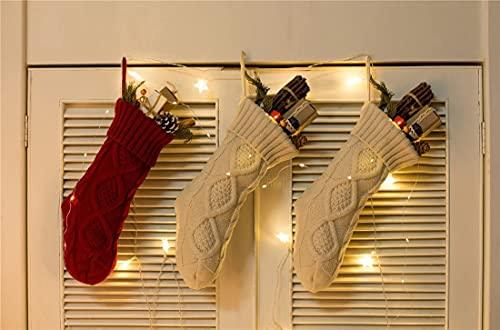 4 Pack Christmas Stockings, 14 Inches Cable Knitted Stocking Gifts & Decoration for Family Holiday Xmas Party Decor, Ivory White and Burgundy - Lasercutwraps Shop