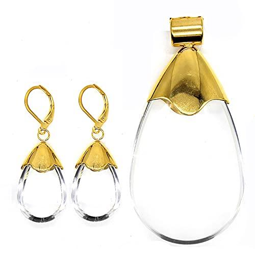 Gold Necklaces For Women Bracelet Earrings Chain Jewellery Sets Water Drop Resin Stone Fashion Pendants - Lasercutwraps Shop