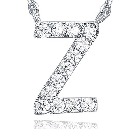 14K White Gold Plated Cubic Zirconia Initial Necklace | Letter Necklaces for Women - Lasercutwraps Shop