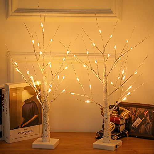LED Lighted Birch Tree Set of 2, 24''2FT 24LED USB and Battery Powered Timer Warm White LED Artificial Branch Tabletop Fairy Tree Light for Home Party Thanksgiving Christmas Wedding Home Tree Decor - Lasercutwraps Shop