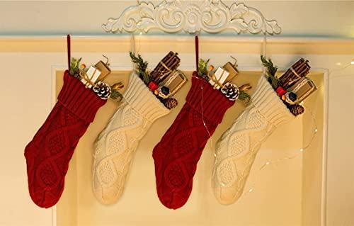 4 Pack Christmas Stockings, 14 Inches Cable Knitted Stocking Gifts & Decoration for Family Holiday Xmas Party Decor, Ivory White and Burgundy - Lasercutwraps Shop