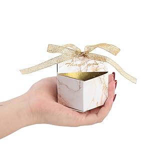 50pcs Marble Wedding Party Favor Boxes, Gold Candy Boxes Bags Hexagonal Chocolate Treat Gift Boxes with Ribbons - Lasercutwraps Shop