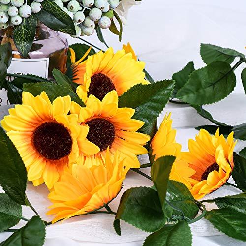 3 Pack Artificial Sunflower Garland Silk Sunflower Vine Artificial Flowers with Green Leaves Wedding Table Decor - Lasercutwraps Shop