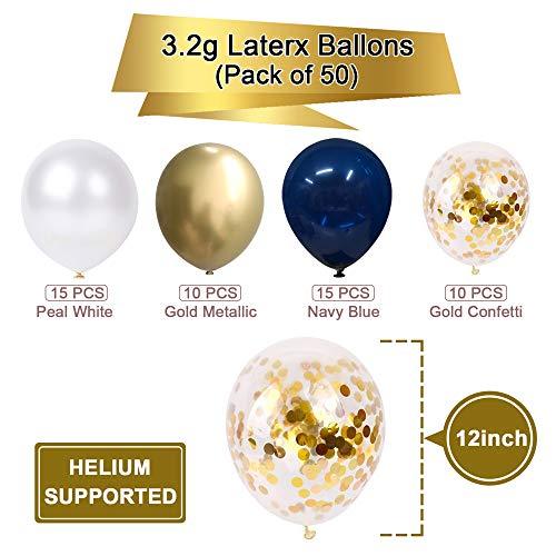 Navy Blue and Gold Confetti Balloons, 50 pcs 12 inch Pearl White and Gold Metallic Chrome Birthday Balloons for Celebration Graduation Party Balloons - Lasercutwraps Shop