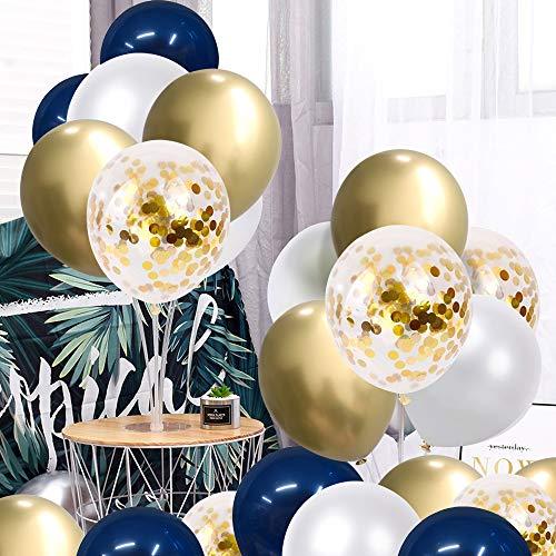 Navy Blue and Gold Confetti Balloons, 50 pcs 12 inch Pearl White and Gold Metallic Chrome Birthday Balloons for Celebration Graduation Party Balloons - Lasercutwraps Shop