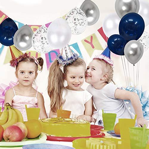 Navy Blue and Silver Confetti Balloons 50 pcs, 12 inch White Pearl and Silver Metallic Chrome Party Balloons for 2020 Graduation Party Decorations - Lasercutwraps Shop