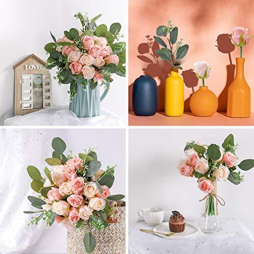 34pcs Artificial Rose Flowers, 24 Silk Flowers and 10 Artificial Eucalyptus Leaves Stems in Bulk Fake Flowers Bouquet, for Home Bridal Wedding Party Festival Decor - Lasercutwraps Shop